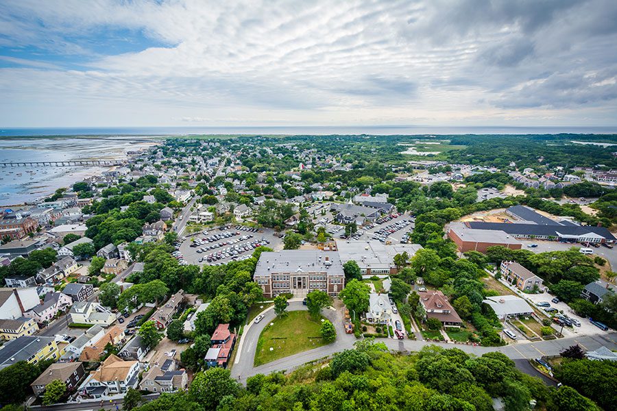 Dorchester MA Insurance - Small Town Along Coast Aerial View